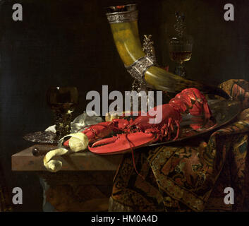 Willem Kalf, Still Life con Drinking-Horn, c. 1653, olio su tela, Galleria Nazionale Foto Stock