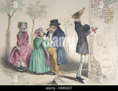 La collezione 1853 *Tiere* di Grandville presenta intricate illustrazioni di animali, combinando umorismo e commento sociale. Il pezzo è noto per le sue dettagliate raffigurazioni e interpretazioni artistiche della natura, tipiche dell'arte francese del XIX secolo. Foto Stock