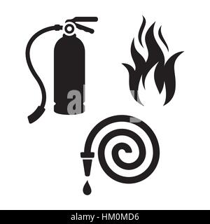 Set di black fireman icone su sfondo bianco Illustrazione Vettoriale