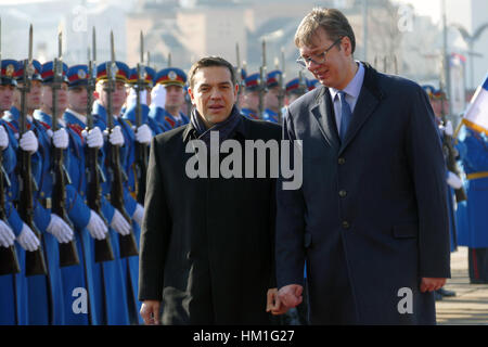 A Belgrado, in Serbia. Il 31 gennaio 2017. La Grecia Il Primo Ministro Alexis Tsipras in visita ufficiale a Belgrado. Il primo ministro serbo Aleksandar Vucic ospiterà il Primo Ministro greco Credito: Ognjen Stevanovic/Alamy Live News Foto Stock