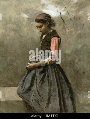 Jean-Baptiste Camille Corot - Une jeune fille pensieroso Foto Stock