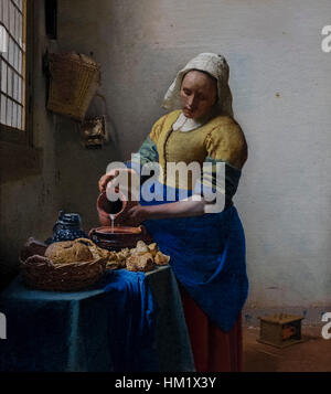 La Milkmaid, da Johannes Vermeer, del 1660 circa, Rijksmuseum Amsterdam, Paesi Bassi, Europa Foto Stock