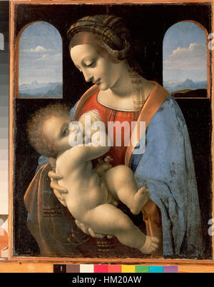 La Madonna col bambino di Leonardo da Vinci, nota anche come "la Madonna Litta", è un capolavoro del Rinascimento che ritrae la Vergine Maria e Gesù bambino con grande grazia e dettaglio. Foto Stock