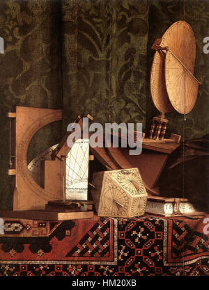 Una dettagliata sezione di "gli Ambasciatori" di Hans Holbein il giovane, che cattura l'intricato simbolismo e il realismo del dipinto originale del XVI secolo. Foto Stock