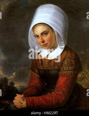 Un ritratto di una donna di Hora, creato usando tecniche di pittura ad olio. Questo pezzo d'epoca esemplifica la ritrattistica classica ed è celebrato per il suo valore storico e artistico, spesso esposto in gallerie e musei. Foto Stock