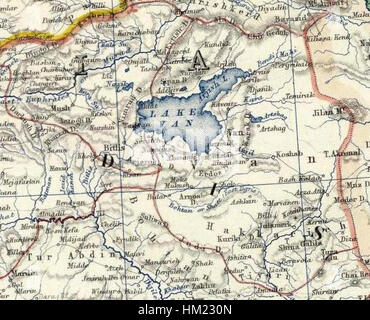 Una mappa storica di Alexander Keith Johnston, creata nel 1861, mostra la Turchia in Asia e in Transcaucasia. La mappa rappresenta i confini geografici e la topografia della regione durante il XIX secolo. Foto Stock