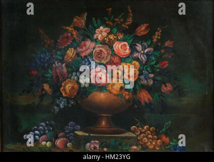 "Vaso voller Blumen" di Johann Wilhelm Preyer (vaso dei fiori) è un esemplare dipinto di natura morta che mostra la rappresentazione dettagliata degli arrangiamenti floreali dell'artista. L'opera enfatizza i colori vibranti e le texture dei fiori, che rappresentano il realismo dell'arte europea del XIX secolo. Foto Stock