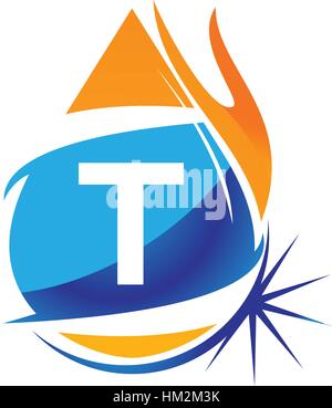 Acqua fuoco di fiamma di olio di gas T Iniziale Illustrazione Vettoriale