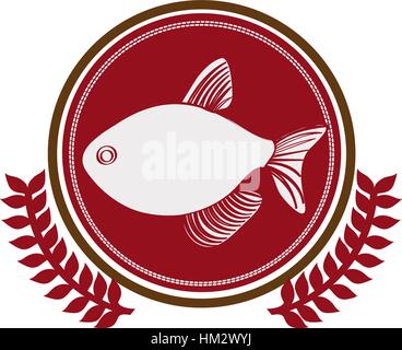 Bordo circolare con ramo di corona con pesce illustrazione vettoriale Illustrazione Vettoriale