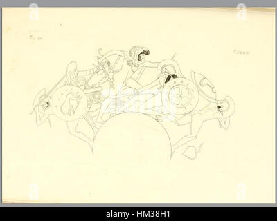 Un dipinto di *Pitture di vasi fittili* (1835), volume 3, di Inghirami, che espone antiche ceramiche italiane. L'opera d'arte riproduce complessi disegni di ceramiche, mettendo in risalto gli elementi classici e decorativi della ceramica storica. Foto Stock