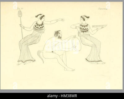 Questo dipinto del 1837 di Inghirami raffigura vasi di terracotta dipinti, che mostrano i dettagli raffinati e il significato storico dell'arte ceramica. Il pezzo fa parte del volume 4 della serie pitture di vasi Fittili, una collezione che documenta le antiche ceramiche e i loro disegni. Foto Stock