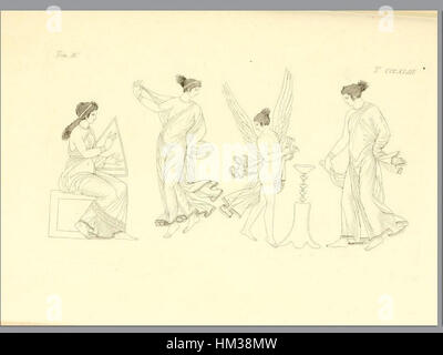 Questa opera d'arte, *Pitture di vasi Fittili* del 1837 di Inghirami, espone vasi in terracotta dipinti, illustrando temi classici attraverso un design intricato e dettagliato. L'opera esplora le antiche tradizioni della ceramica e il patrimonio artistico del Rinascimento italiano. Foto Stock