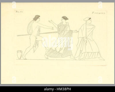 L'opera d'arte di "Pitture di vasi fittili" (1837) di Inghirami illustra dettagliatamente le raffigurazioni di antichi vasi in terracotta, mettendo in risalto l'arte classica italiana. La serie riflette l'importanza della ceramica nelle culture storiche, mostrando dettagli e artigianato raffinati. Foto Stock