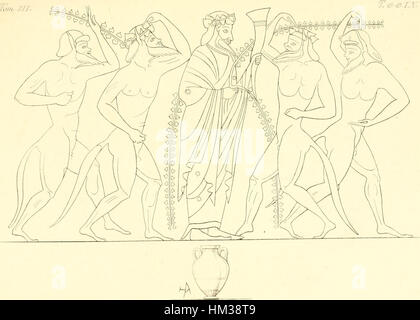 Questa opera d'arte di Inghirami tratta dal suo volume del 1835 "Pitture di vasi fittili" raffigura vasi in terracotta dipinti. Presenta immagini classiche con particolare attenzione alle raffigurazioni dettagliate di antichi manufatti provenienti dall'Italia. Foto Stock