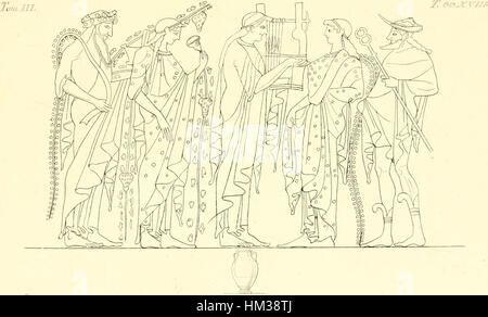 Questa immagine raffigura un dipinto di "pitture di vasi fittili" (1835), volume 3, che illustra antichi vasi in ceramica. L'opera d'arte mostra raffigurazioni dettagliate di ceramiche e manufatti antichi, concentrandosi sulla raffinata arte della pittura in ceramica. Foto Stock