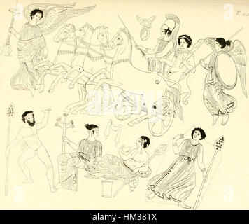 Una pagina da *Pitture di vasi fittili* di Inghirami (1835), volume 3, T225, che illustra antichi vasi in terracotta. Le opere d'arte mostrano antichità classiche con dettagli vivaci. Foto Stock