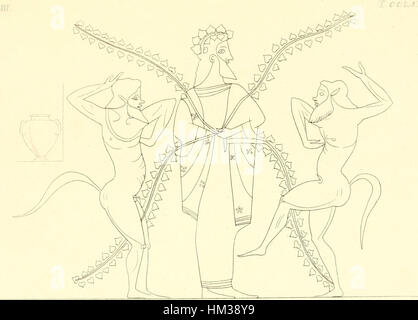 Questa opera d'arte del 1835 tratta da "Pitture di vasi fittili" di Inghirami raffigura vasi in terracotta dipinti. Le illustrazioni dettagliate mostrano il focus classico e archeologico dell'opera, esplorando i disegni delle antiche ceramiche romane e greche e il loro significato artistico. Foto Stock