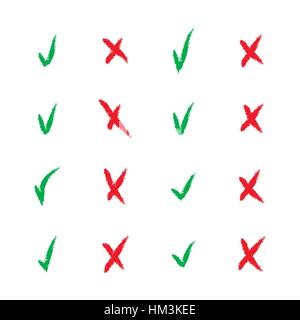 Set di rosso e segno di spunta di colore verde e la Croce segno di spunta icone isolato su bianco Illustrazione Vettoriale