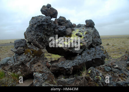 Laufskalar Cairn (Laufskalavaroa), Myrdalssandur pianura, Islanda. Foto Stock