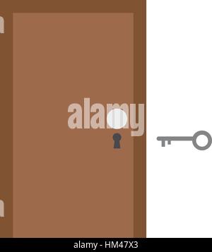 Bruno vettore porta con serratura e chiave di colore grigio. Illustrazione Vettoriale