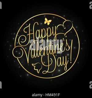 Buon San Valentino golden scritte sulla notte stellata sfondo per il tuo biglietto di auguri design Illustrazione Vettoriale