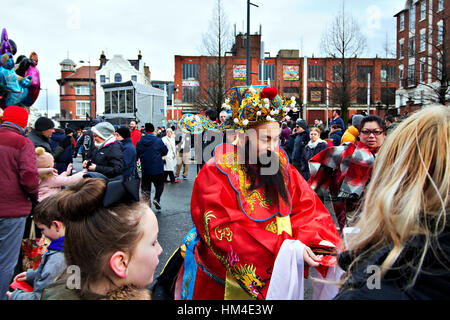 Capodanno cinese a Liverpool il quartiere Chinatown. Foto Stock