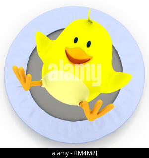 Poco chick saltando sul trampolino - 3D render Foto Stock