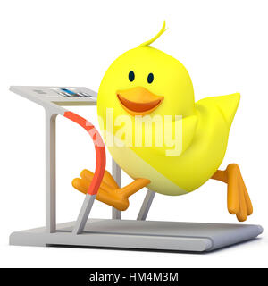 Poco chick in esecuzione sul tapis roulant - 3D render Foto Stock