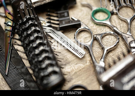 Strumenti di barbiere in stile vintage Foto Stock