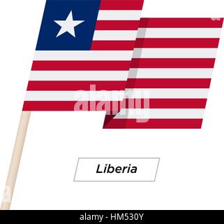 Liberia Ribbon sventola Bandiera isolato su bianco. Illustrazione Vettoriale. Illustrazione Vettoriale