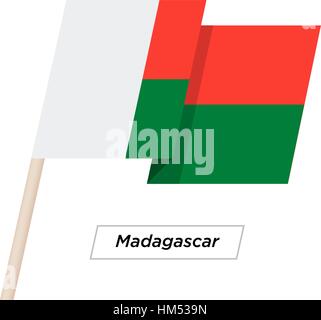 Madagascar Ribbon sventola Bandiera isolato su bianco. Illustrazione Vettoriale. Illustrazione Vettoriale