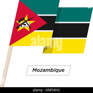 Mozambico Ribbon sventola Bandiera isolato su bianco. Illustrazione Vettoriale. Illustrazione Vettoriale