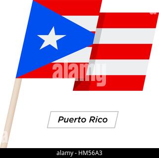 Puerto Rico Ribbon sventola Bandiera isolato su bianco. Illustrazione Vettoriale. Illustrazione Vettoriale