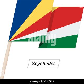 Seychelles Ribbon sventola Bandiera isolato su bianco. Illustrazione Vettoriale. Illustrazione Vettoriale