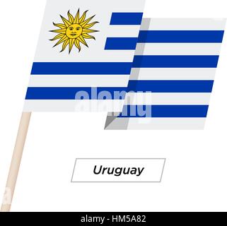 Uruguay Ribbon sventola Bandiera isolato su bianco. Illustrazione Vettoriale. Illustrazione Vettoriale