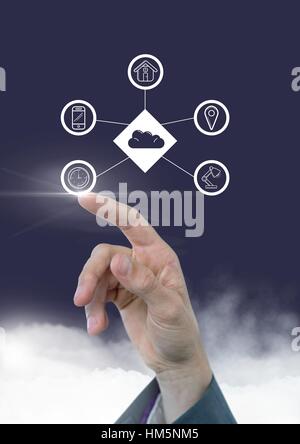 Mano toccando generati digitalmente le icone Foto Stock