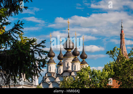 Le cupole della chiesa ortodossa di Suzdal, Russia. Anello d'oro della Russia. Foto Stock