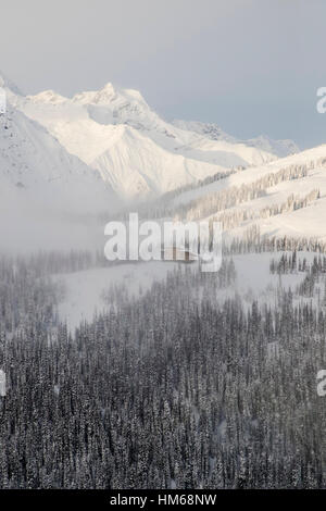 Antenna vista invernale di backcountry Sentry Lodge; Esplanade gamma; sub-gamma di Selkirk gamma; British Columbia; Canada Foto Stock