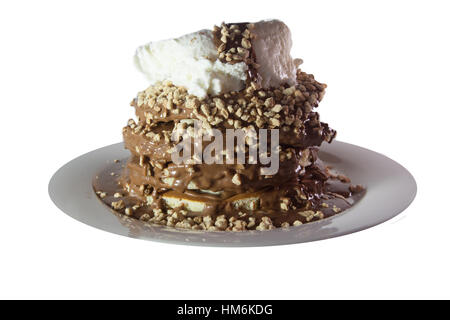 Frittelle di cioccolato,cookie e gelato sfondo bianco Foto Stock