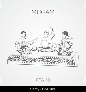 Folk composizioni musicali dall'Azerbaigian. Mugam. Mugham. Illustrazione Vettoriale