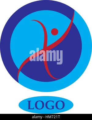 Per la salute di carattere umano - il logo del vettore modello. Sport fitness concetto illustrazione. Segno di Creative. La felicità della libertà e la relativa icona. Elemento di design. Illustrazione Vettoriale
