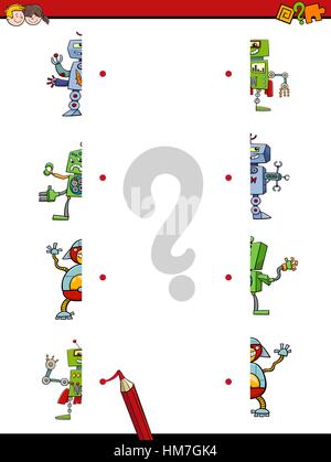 Cartoon illustrazione del gioco educativo dei semistampi combacianti con i caratteri del robot Illustrazione Vettoriale