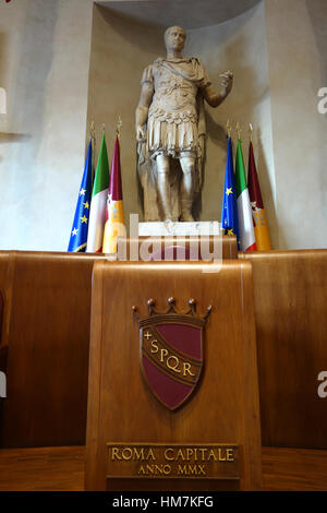 Roma, Italia - 29 gennaio 2017: dettaglio dell'Aula Giulio Cesare del Palazzo Senatorio , sede del consiglio di Roma Foto Stock