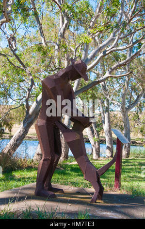 La scultura per commemorare le origini della australian kelpie cane di razza, Casterton, western Victoria, Australia Foto Stock