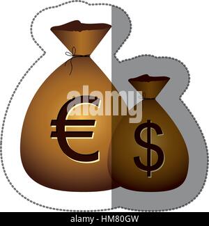 Adesivo sacchi di denaro con il simbolo di valuta dollaro ed euro illustrazione vettoriale Illustrazione Vettoriale