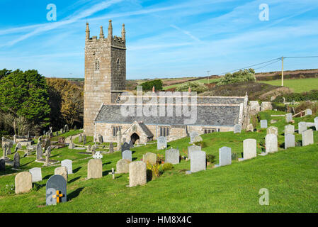 La Chiesa Parrocchiale di St Levan vicino Porthcurno, Cornwall. Foto Stock