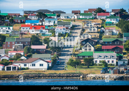 Case colorate, Stanley, capitale delle Isole Falkland, Sud America Foto Stock
