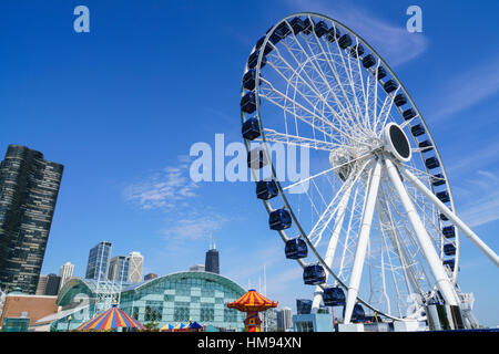 La ruota panoramica Ferris il Navy Pier, Chicago, Illinois, Stati Uniti d'America, America del Nord Foto Stock