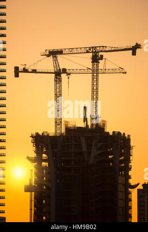 Gru sul grattacielo residenziale SITO IN COSTRUZIONE Downtown Miami Florida USA Foto Stock