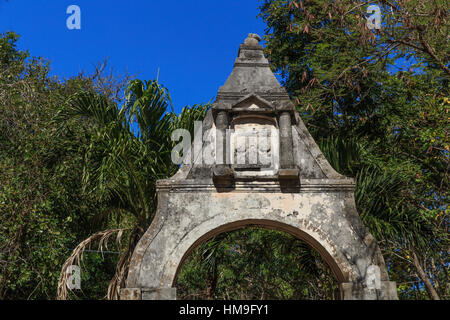 Pirate Fermin Antonio Mundaca costruita una grande entrata nel suo giardino su Isla Mujeres, Messico. Foto Stock